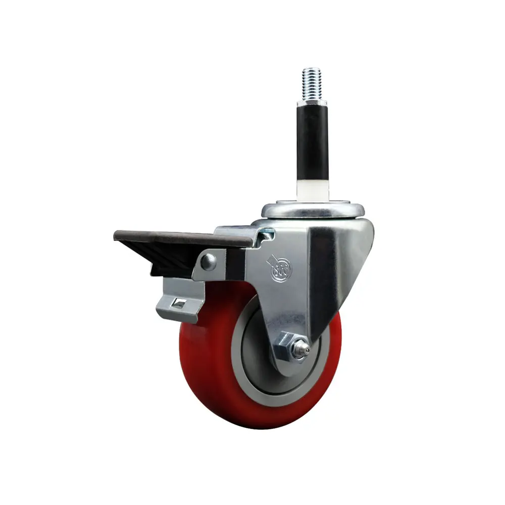 212 MAIN Heavy Duty Lockable Swivel Caster - Furniture Moving Wheel for Work Tables, SCC-EX20S3514-PPUB-RED-PLB-78, Polyurethane Expanding Stem (0.87 in.), 3.5 in. Red Wheel, Posi Locking Brake, Swivel Wheels