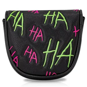 Fun Ha Letter Golf Club Head Cover, PU Material Putter, Dustproof and Wear-Resistant, Embroidery Design, Best Protection, Gift Choice