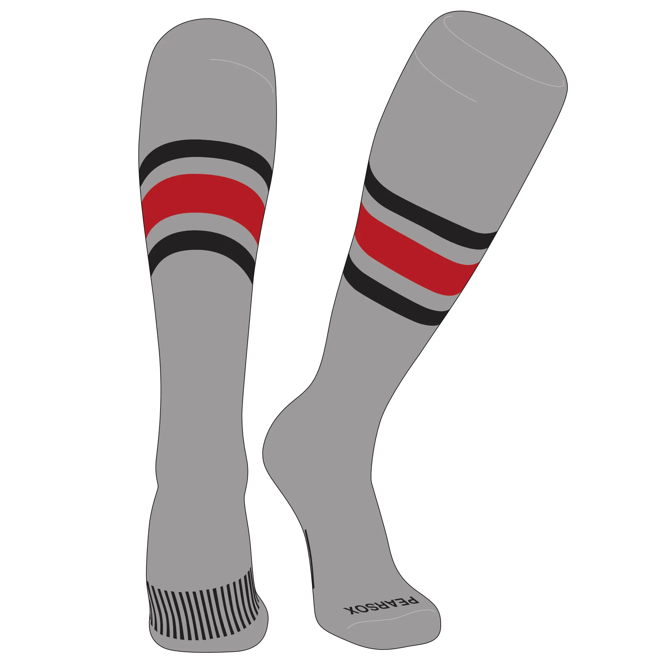 Pear Sox Striped Knee High Baseball, Football Socks (B) Silver, Black, Red