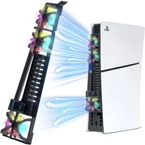 PS5 Slim Cooling Fans, Cooling Fan for Playstation 5 Slim Disc Edition/Digital Edition with RGB Lighting and USB 3.0 Port