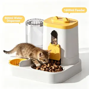 2-in-1 Gravity Pet Feeder & Water Dispenser, 1600ml Food & 800ml Water Automatic Pet Bowls, Cat-Shaped Auto Feeding Station with Large Capacity, Detachable & Non-Slip Base for Cats, Puppies & Small Pets