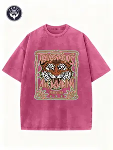 Mens Graphic Tee Retro Tiger Head Print Vintage Washed Cotton Design Casual T Shirt Streetwear Style Crewneck Short Sleeve 100% Cotton Soft Breathable Loose Fit Daily Wear Outdoor Activities All Season Trendy Aesthetic Fashion Top
