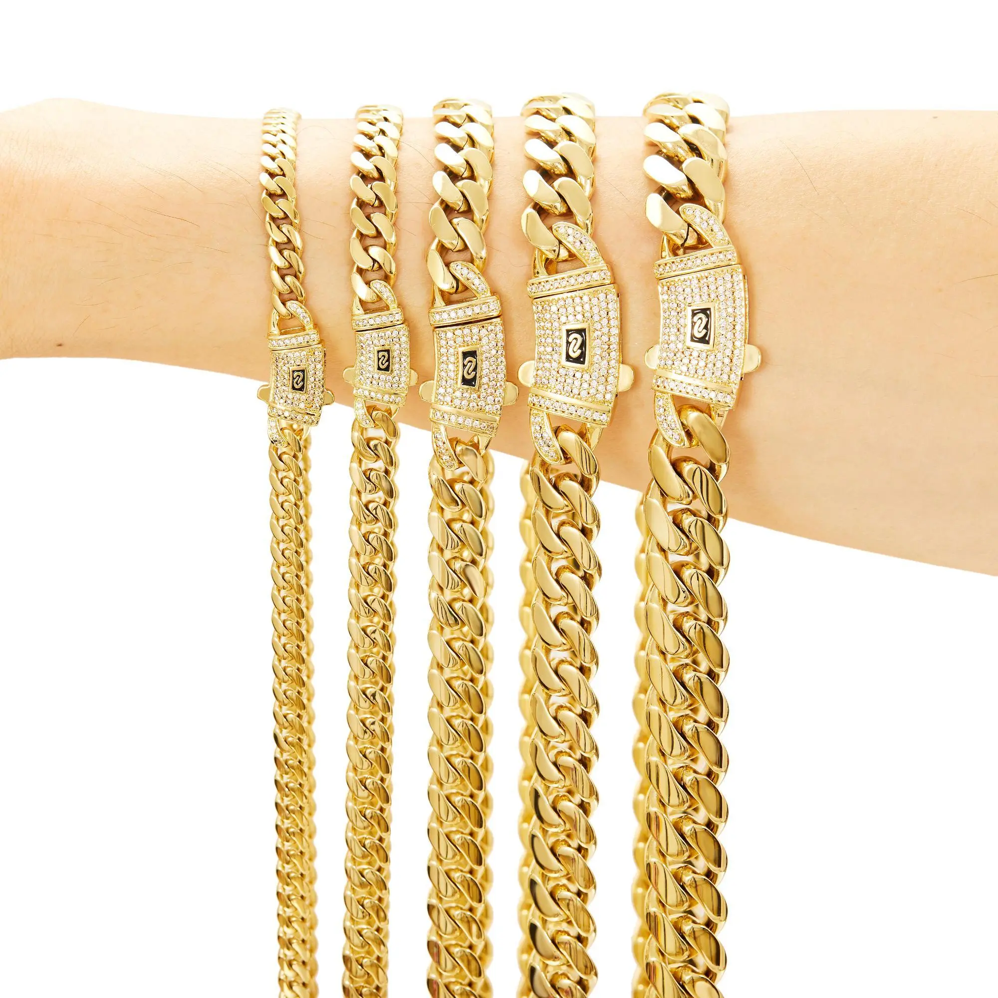 Unisex 14 Karat Vacuum-Gold Coated Cuban Chain Drop Necklace/Bracelet, 5A+ Canada Zircon CZ Fashion Accessory, Monaco-Italy-Mexico & Micro Promise Chain Link, Casual Birthday Gift, Any Occasion Daily Wear