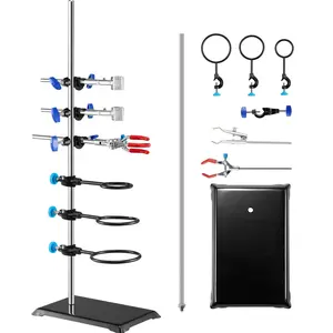 Lab Stand Support For Laboratory Retort Set, Steel Lab Stand With 23.6 Inch Rod And 8.3 X 5.7 Inch Cast Iron Base, Includes Flask Clamps, Burette Clamp And Cross Clamps For Scientific Laboratory Use