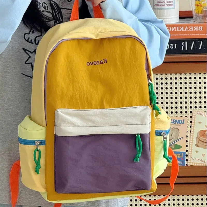 Dopamine Gradient Color High Aesthetic Dual Shoulder Bag for Students Outdoor Casual Travel Women's Backpack Nylon Material F...