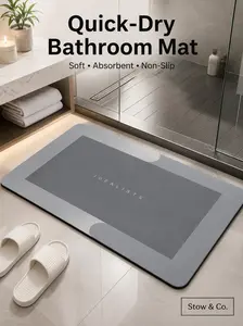 Home Essentials Quick Dry Bath Mat,Ultra Absorbent Diatomite Bathroom Rug with Non Slip Rubber Backing,Machine Washable Mildew Resistant Soft Thin Low Profile Shower Mat,Easy Clean & Bathroom Accessories for Shower,Kitchen,Laundry Room,Apartment