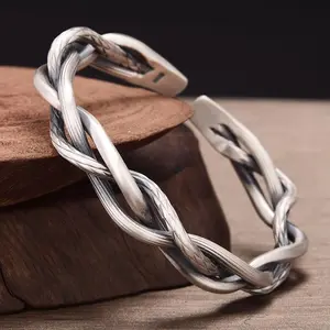 Men's Fashion Jewelry Silver Twist Adjustable Bangle Cuff Bracelet 492