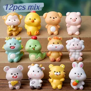 Resin Made Zodiac Animal Statues Mouse Cow Tiger Rabbit Dragon Snake Horse Goat Monkey Chicken Dog Pig Decorations for Garden Home Room Cute Collectible Figurines Collectible Figurine Art Figurine