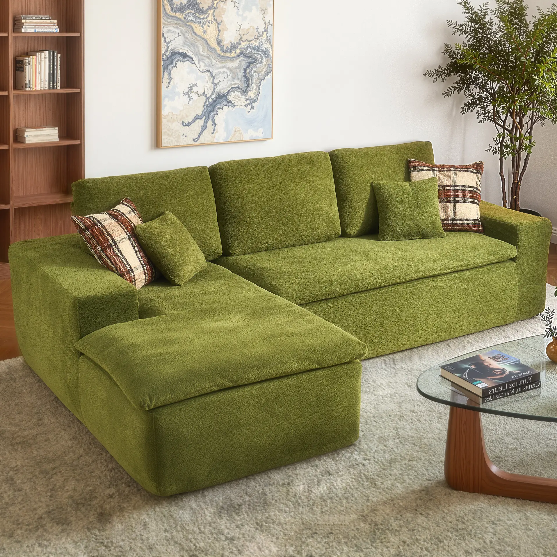 Green Cloud Velvet Left Chaise