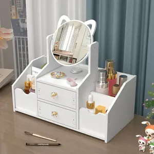 1 piece of luxurious white modern dressing table cosmetic and jewelry storage box, easy to assemble, cute cat ear design, compact storage cabinet, sturdy structure, ideal gift for Christmas and Halloween. (Model: DM437)