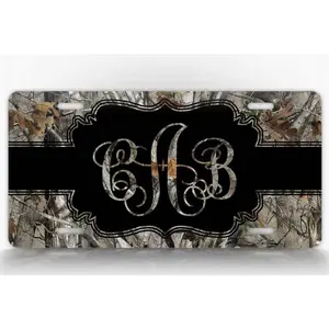Camo Monogram License Plate Personalized Hunting Monogrammed Auto Tag A
