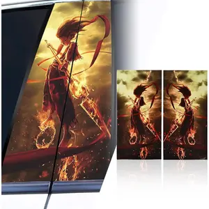 2 PCS Nezha Car Pillar Decals Cartoon Characters Creative Car Door Post Decal Center Post B-Pillar Stickers for Vehicle Exterior Decoration (Golden)