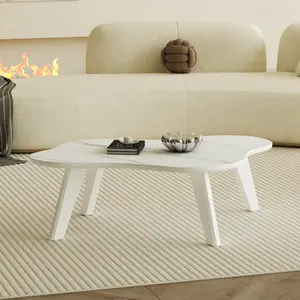 Modern minimalist white imitation marble tabletop coffee table.Solid wood spray painted desk legs, cloud shape to give you a new experience, computer desk.