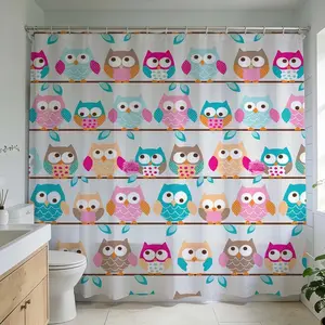 1 Pc Bright and vibrant owl printed shower curtain for lively bathroom design stylish home decoration for fun atmosphere in bathroom renovation perfect for adding a touch of color and personality to modern interior suitable for enhancing an inviting bathr