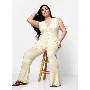 Aisha Knit Bell Bottom Pants W. Pockets - Ivory