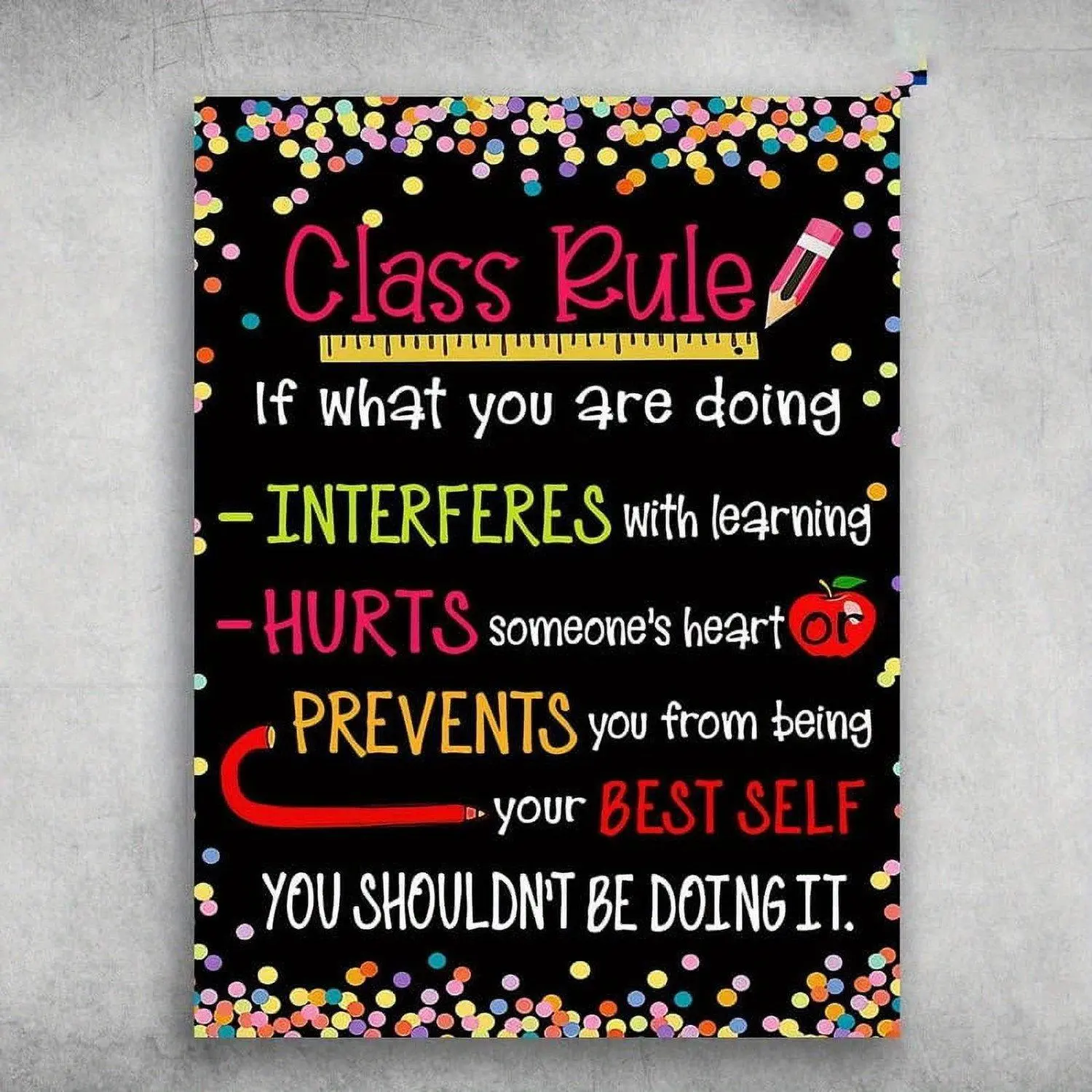 Vertical Iron Sheet Painting Decorative Vintage Classroom Rules Inspirational Wall Art Messages of Dignity and Learning Durable Indoor Outdoor