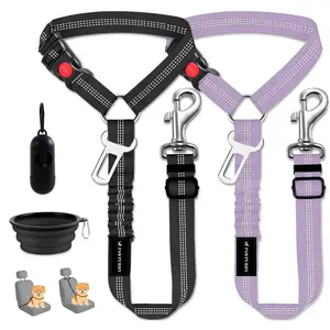 PAWPUBBY 4-Piece Dog Car Seat Belt Set with Poop Bag Holder & Bowl for Travel Safety Solid Durable Adjustable Straps DogAccessories Universal Harness - Leash