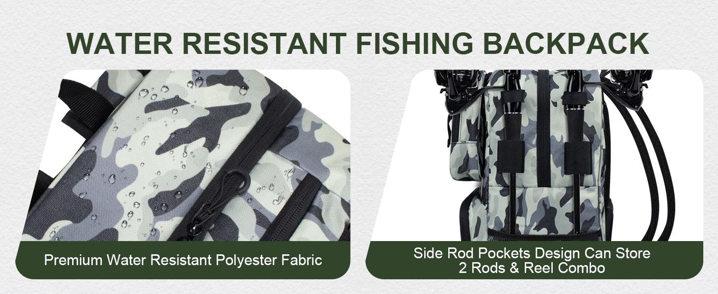 Fishing Backpack with Removable Bait Binder, Water-Resistant Tackle Storage Bag with Rod Holders & Adjustable Compartments,Fishing Gear Bag