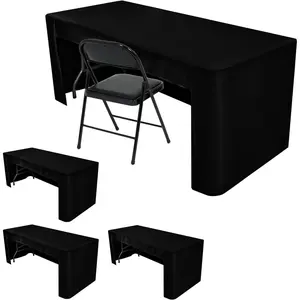 4-Pack Open Back Table Cloths for 6 Foot Tables, Repellent Fitted Black Table Covers, 3-Sided Tablecloth for Vendor Booth, Craft Fairs, Registration Desk