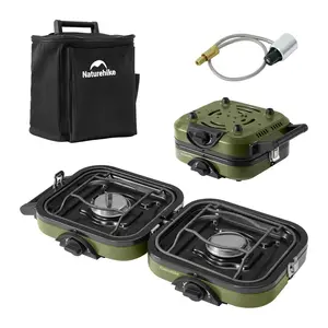 Naturehike 2 Burner Folding Camping Stove, Portable Camp Propane Gas Stove with Carry Bag, 16000 BTU Adjustable Burners & Piezo Ignition Outdoorfun Hiking Essentials