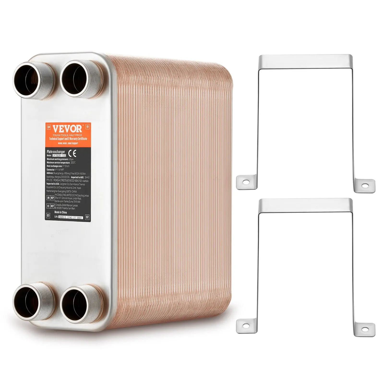 VEVOR Heat Exchanger, 5x 12 100 Plates Brazed Plate Heat Exchanger, Copper/316L Stainless Steel Water To Water Heat Exchanger For Floor Heating, Water Heating, Snow Melting, Beer Cooling