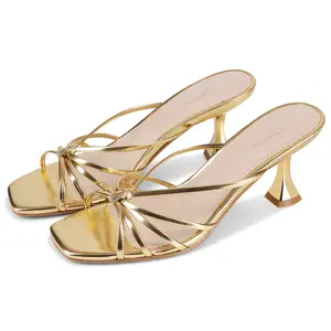 Low Heel Sandals for Women Dressy 2 Inch Kitten Heel Dress Sandals for Wedding Party Evening Strappy Open Toe Square Slip On