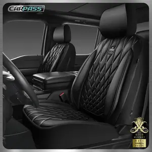 CAR PASS Piping Luxury PU Leather Car Seat Covers,Waterproof Anti Slip Compatible with Seat Armrests,Universal Fit for Suvs,Vans,Trucks,Airbag Safe Easy To Install