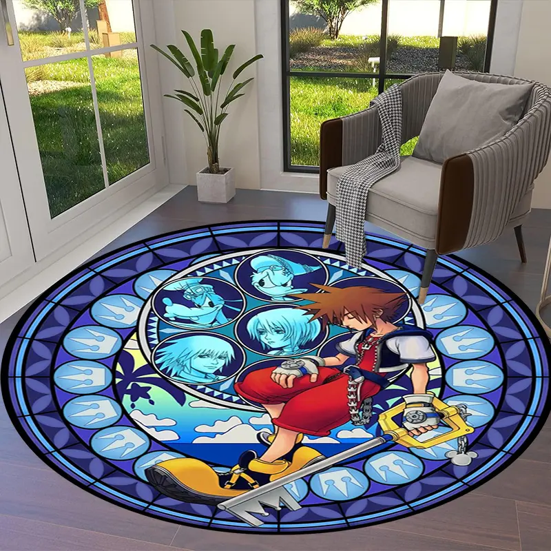 Kingdom Hearts themed round rug, indoor non-slip mat, machine