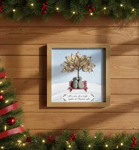 Personalized Couple Pebble Art Christmas Gift, Winter Scene Stone Picture, Custom Anniversary Present, "All is Calm" Quote
