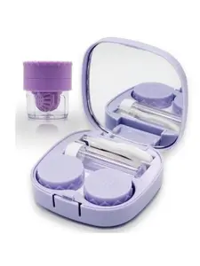 Portable Contact Lens Case Kit with Automatic Cleaner Washer, Eye Contacts Removal Applicator Tool with Mirror and Solution Bottle for Travel and Daily Outdoor Use