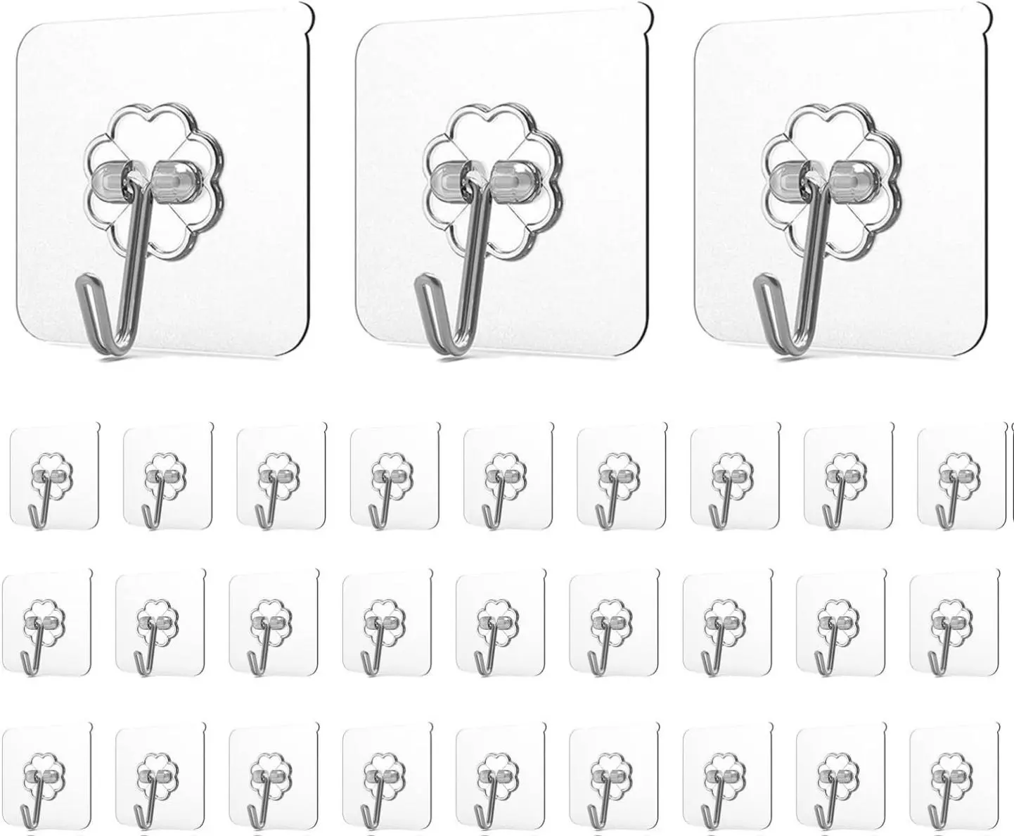 20-Pack Heavy-Duty Adhesive Hanger Hooks, 22lb Max Rust-Resistant Stainless Steel Removable Sticky Hooks for Wall, Ceiling, Shower, Door — Water & Oil Proof Home Organizer [New Deal]