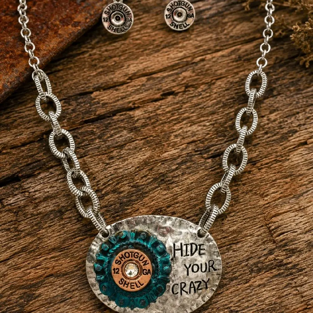 12 GA Shotgun Shell Necklace and Earring Set, Edgy Statement Jewelry for Outdoor Enthusiasts