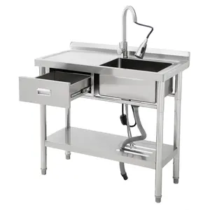 Stainless Steel Utility Sink with Cold/Hot Water Pipe, Freestanding Single Bowl Kitchen Sink with Faucet, Legs, Storage Rack, for Kitchen, Garage, Outdoor Garden, Backyard, Restaurant, Industrial Use