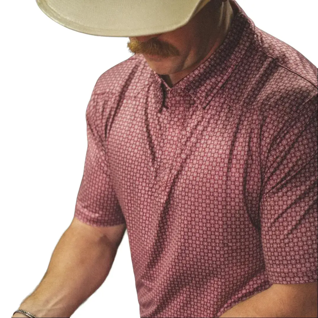 VEXIL BRAND Western Pearl Snap Polo – Geo (Maroon), Polo 3D Golf, Style Polo 3D, Style Play Golf Shirt