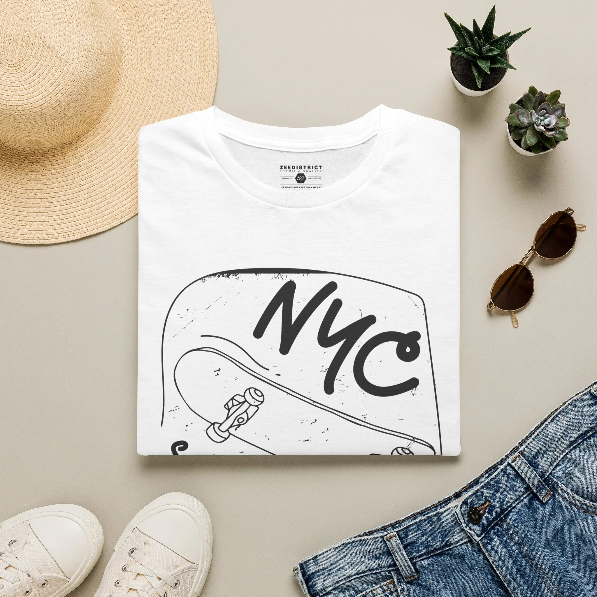 Men's NYC Skater 1987 Unisex Cotton T-Shirt, Classic Fit, Graphic Print, Lightweight, Short Sleeve Tops, Relaxed Fit
