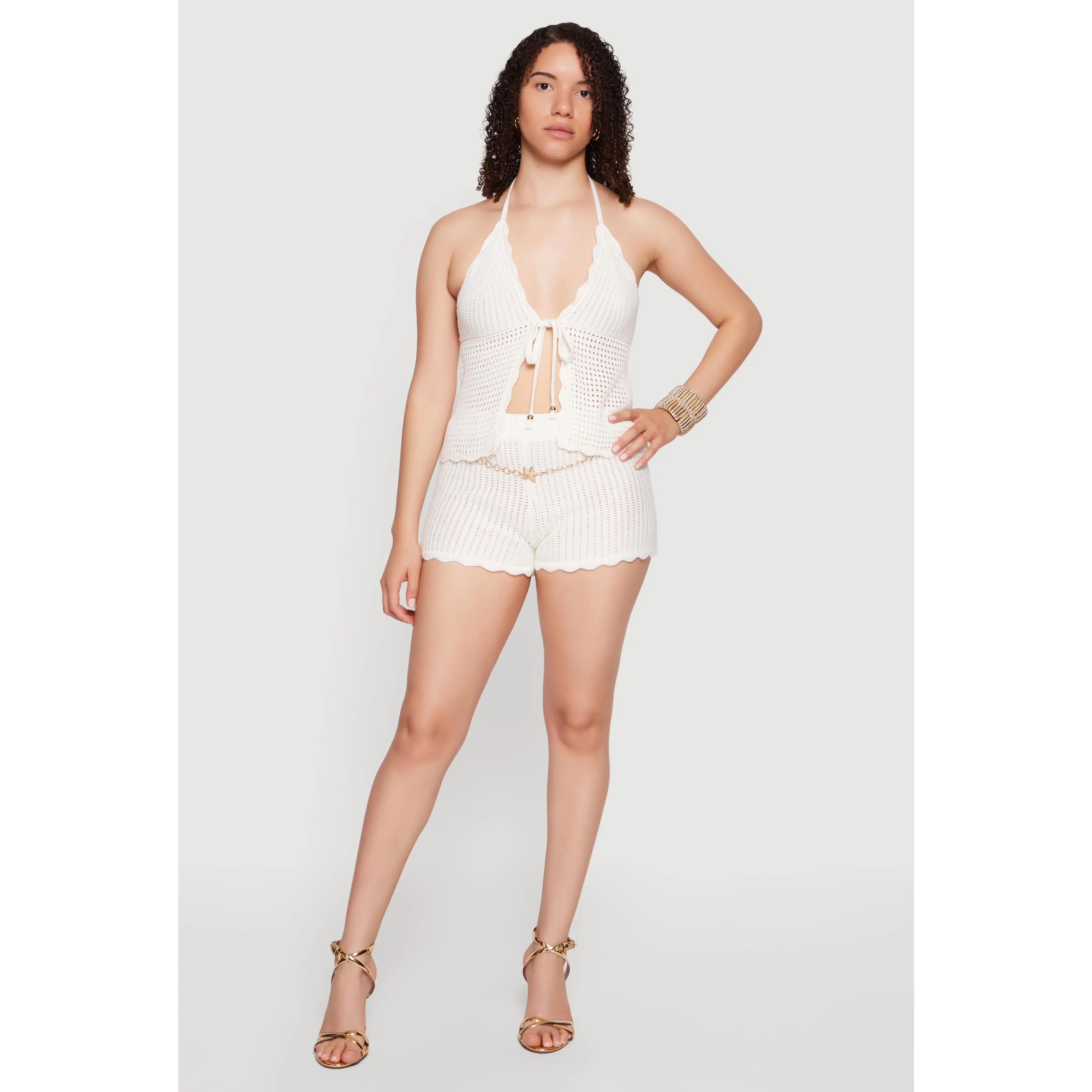Metallic Starfish Chain Detail Crochet Shorts