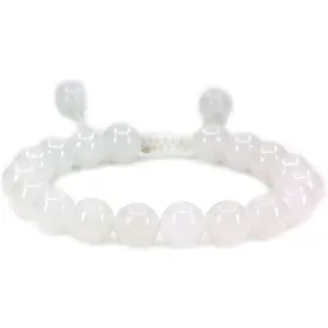 Angelstones Handmade Gemstone 10mm White Jade Round Beads Adjustable Braided Macrame Tassels Chakra Reiki Bracelets 7-9 inch Unisex