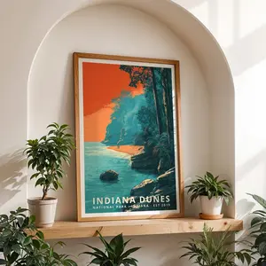 [Unframe] [Free ship] Indiana Dunes National Park Poster, Retro Travel Art (Unframed)