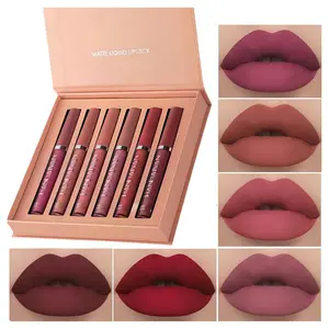 Long-lasting Matte Lip Gloss set, 6pcs Matte Liquid Lipstick, Waterproof Lip Glaze, Moisturizing Non-Stick Cup Nude Lipstick, suitable for all occasions, Great Gift Set for Girls, Valentine's Day gift