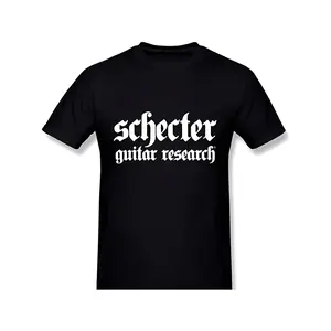 Gothic 'Schecter Guitar Research' Black Short-Sleeved Plus Size T-Shirt - Classic Round Neck Tee, Bold White Text Design, Ideal for Music Lovers and Everyday Casual Wear commuter youth