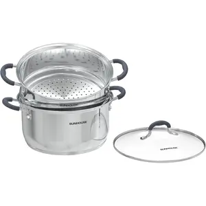 3.1 Quart Stainless Steel Steamer Pot with Lid, 2-Tier Food & Vegetable Steamer, Dumpling Steamer, Stock Pot with Steamer Basket, Multipurpose Cooking Pot