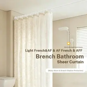French Bath Sheer Curtain, Shower Divider Curtain for Bathroom, Toilet Privacy Door Curtain, Shower Privacy Hanging, 1 Piece Set