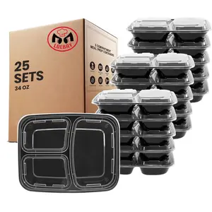 LOEBAY Meal Prep Containers [Rectangular] [Round Bowl] Plastic Food Storage Containers with Lids, BPA Free - Reusable & Disposable - Stackable - Microwave, Freezer & Dishwasher Safe