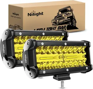 Nilight LED Pods 2Pcs 6.5 Inch 120W Yellow Flood Spot Combo Triple Row Driving Lamp Roof Bumper Off Road Work Lights Bar for ATV UTV SUV Truck Boat  Further Distance Illumination Sliding Mounting Bracket  dealsforyoudays