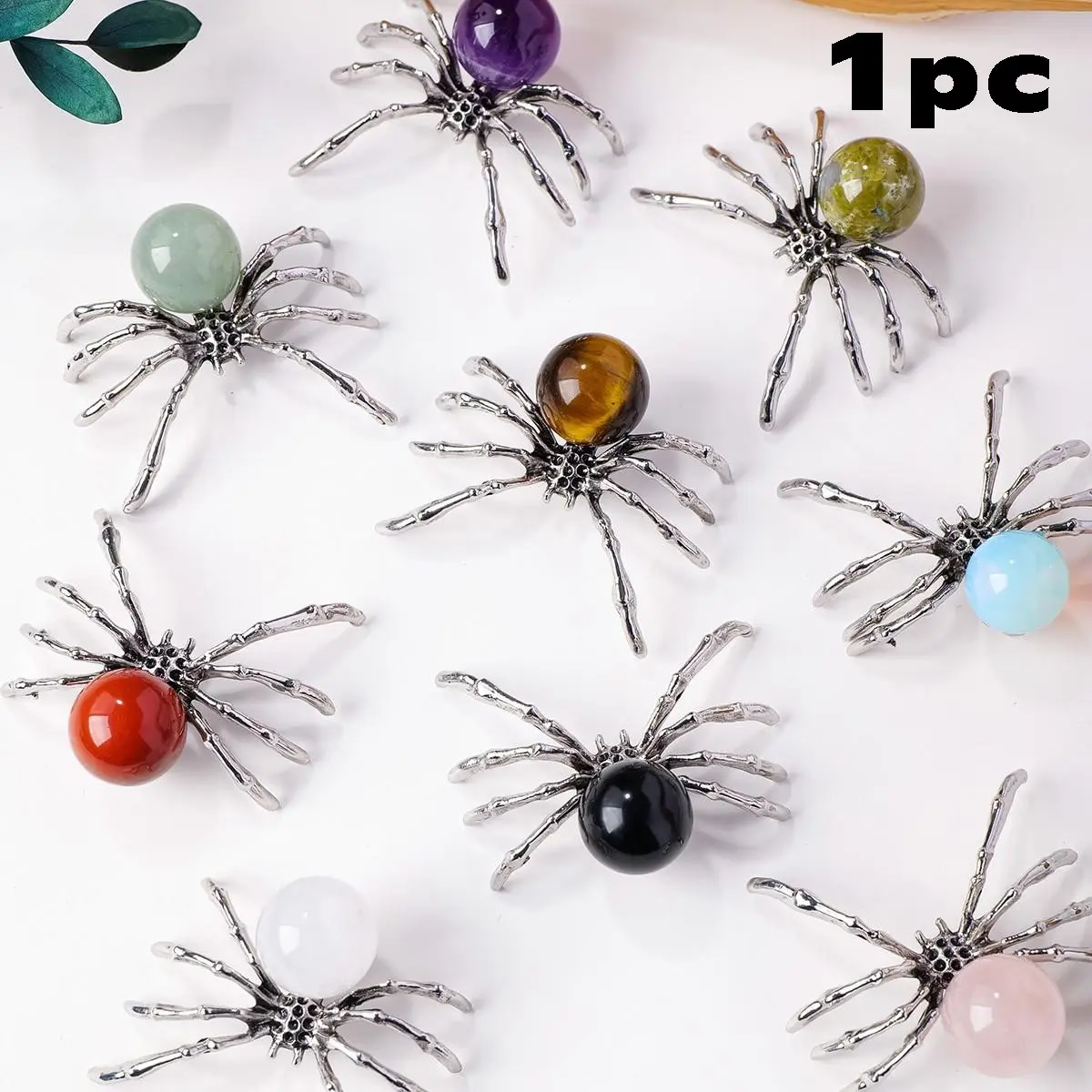 Natural Crystal Ball Spider Figurine, Crystal Sphere Halloween Decor Alloy Spider Ornament, Crystal Decorative Ornaments, Festive Home Decoration, Unique Gift for All Occasions