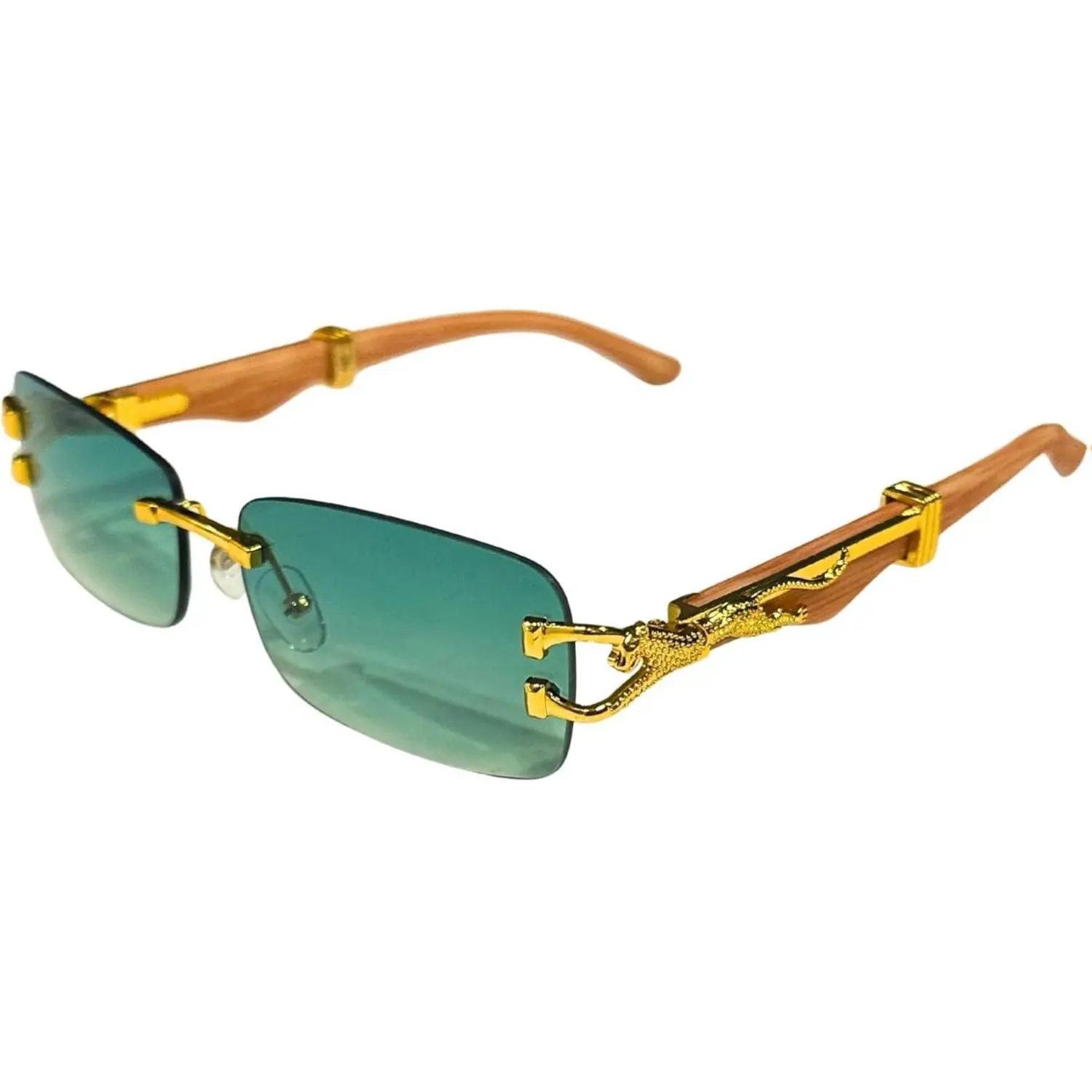 Luxury Rectangle Sunglasses for Men & Women - Unisex Designer Shades with Gold Cheetah Frame - High-End Fashion Eyewear - Bold Rectangle Style - Premium Wood-Look Plastic Frame - Everyday Luxury - Gold Cheetah Detail - Exclusive Designer Accent