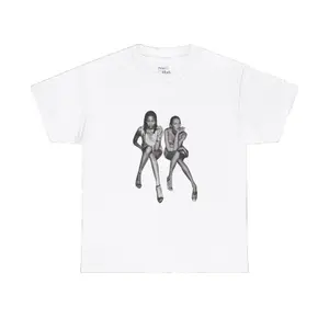 Women's Naomi Campbell & Kate Moss Graphic Print Spandex Short-Sleeve Casual T-Shirt, Regular Fit Unisex Top