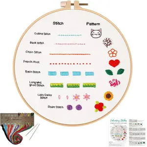 Beginners Embroidery Kit, 8 Basic Stitches Practice Tool for Adults, Cross Stitch Starter Kits with Cloth Hoop Needles Instruction and Threads