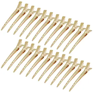 24 Packs Duck Bill Clips, 3.35 Inches Rustproof Metal Alligator Curl Clips with Holes for Hair Styling, Hair Coloring, Gold