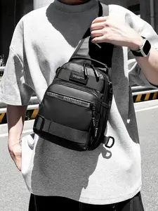 1PC Men's crossbody chest bag, shoulder bag, zipper closure, fashionable, versatile, simple, suitable for daily commuting, outdoor travel, sports, cycling, walking, travel, suitable for students, campus, men's chest bag